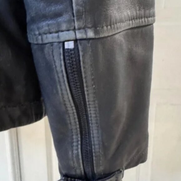 All Saints Mens Leather Jacket CARGO BIKER Black Distressed Sz S Moto City Edgy - Picture 9 of 13
